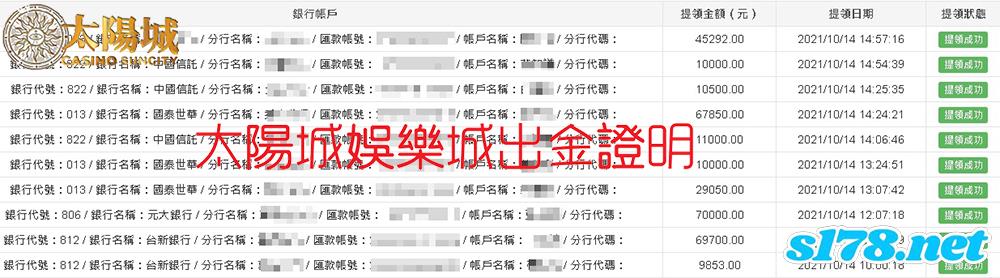 太陽城娛樂城玩家出金紀錄圖， 堅持信譽，誠信永恆